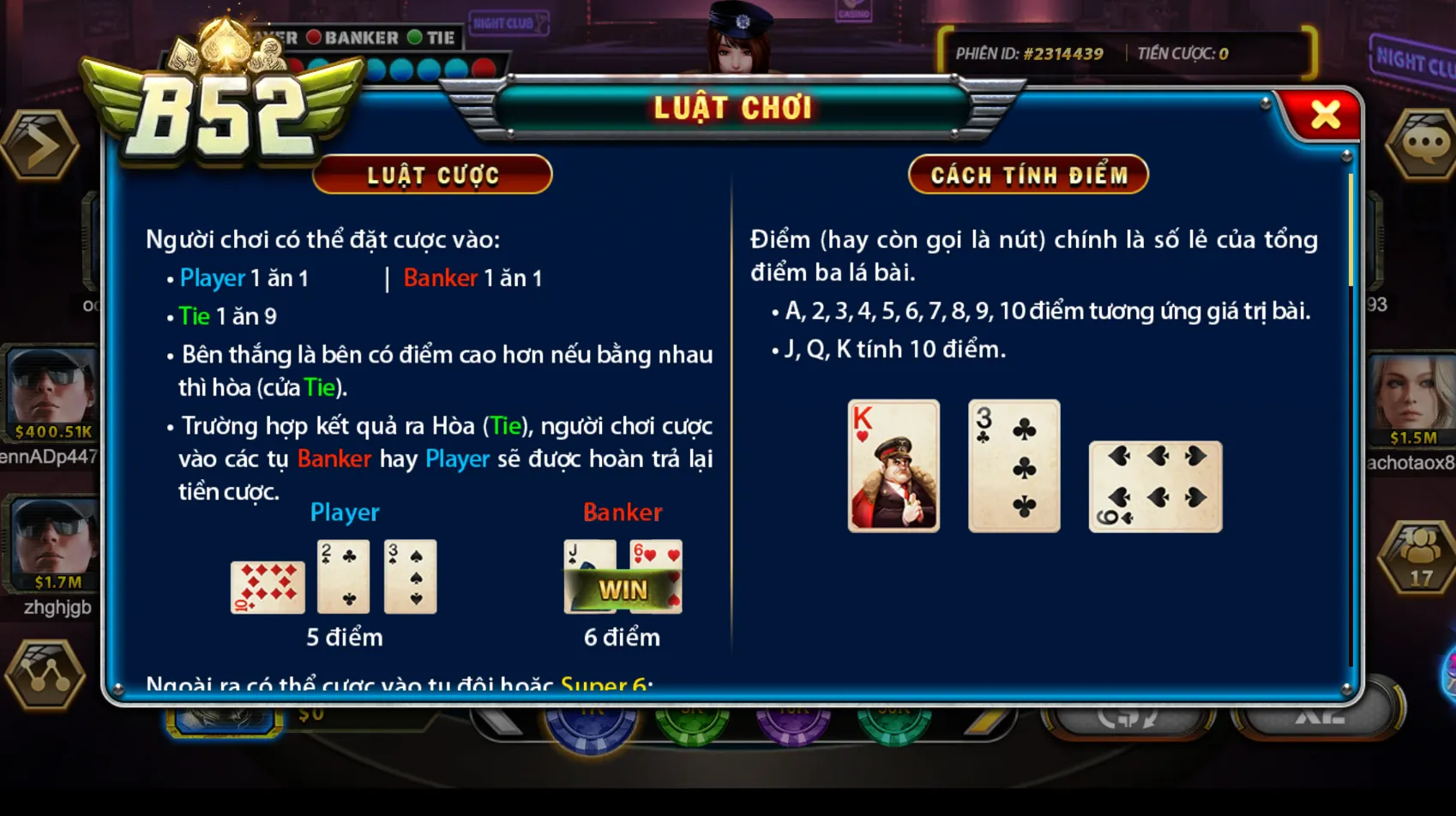 Luật cược trong Super baccarat 6 Luật cược trong Super baccarat 6