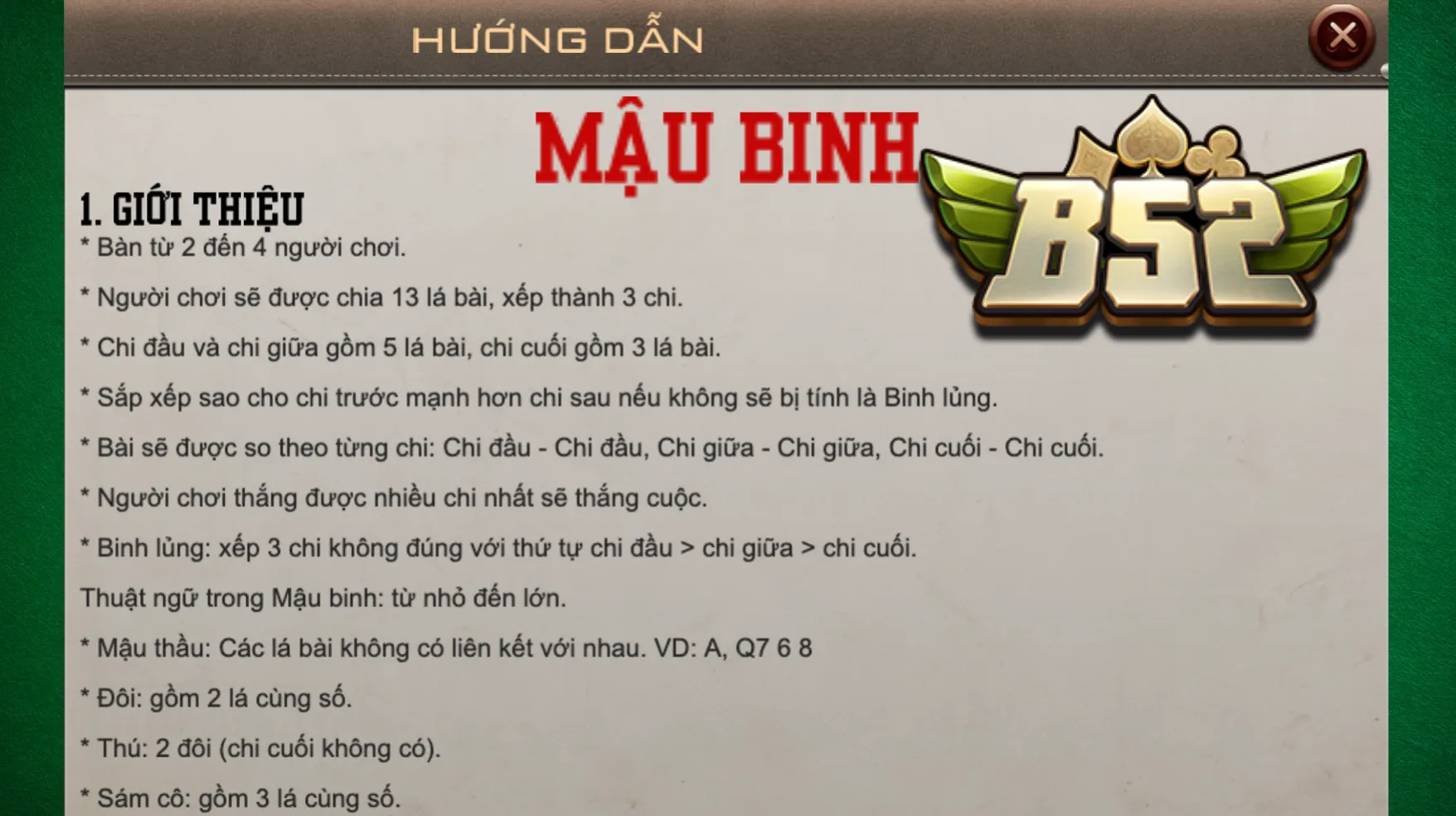 Hãy lưu ý quy tắc Mậu binh B52 Club