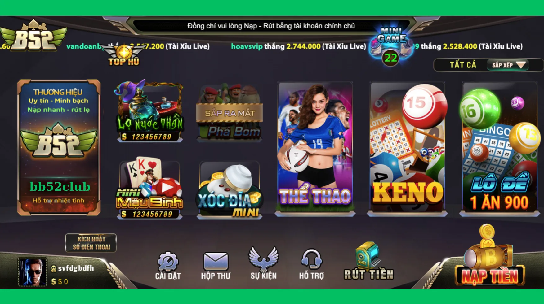 Sảnh chơi này nổi bật với sự đa dạng về các bộ môn Sảnh chơi này nổi bật với sự đa dạng về các bộ môn